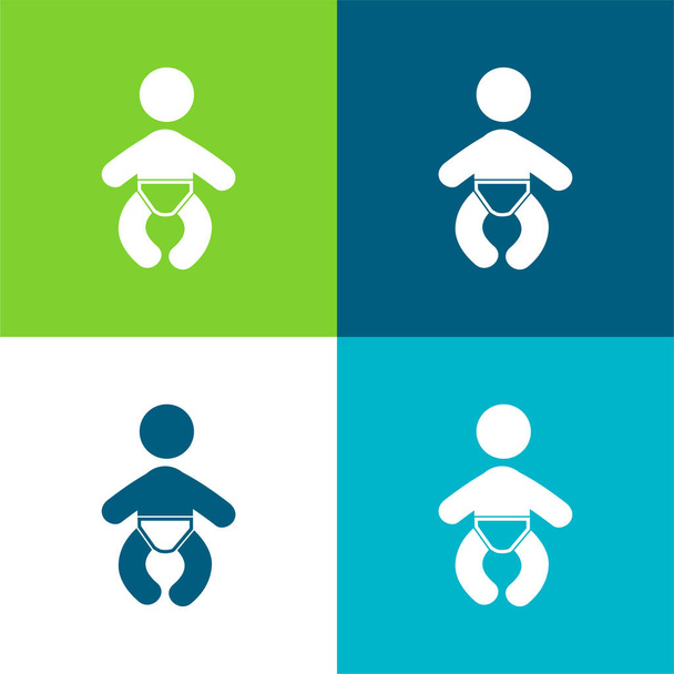 Baby Wearing A Diaper Flat four color minimal icon set - Vector, Image