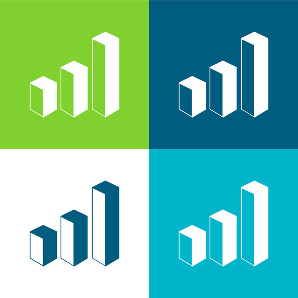 3d Data Analytics Bars Graphic Flat four color minimal icon set - Vector, Image
