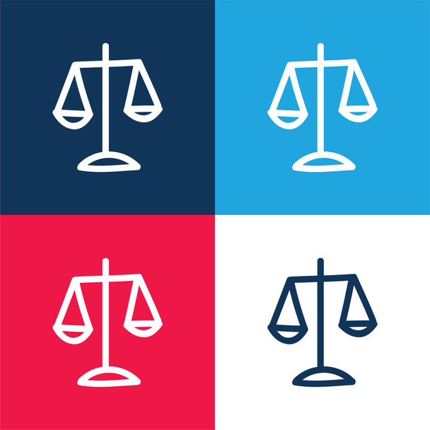 Balance Scale Hand getrokken Symbool blauw en rood vier kleuren minimale pictogram set - Vector, afbeelding