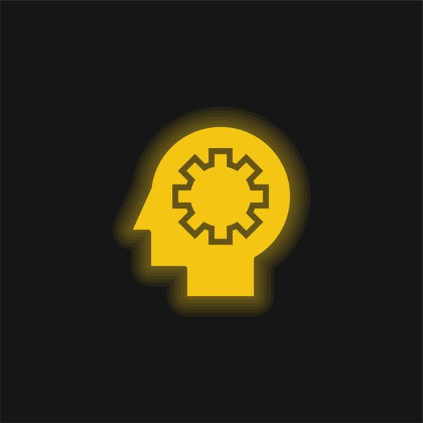 Proces mózgu żółta świecąca ikona neonu - Wektor, obraz