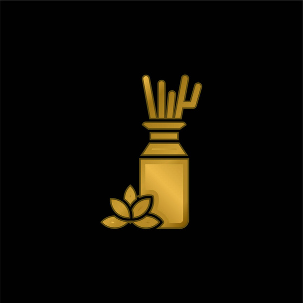 Aromaterapia chapado en oro icono metálico o logo vector - Vector, Imagen