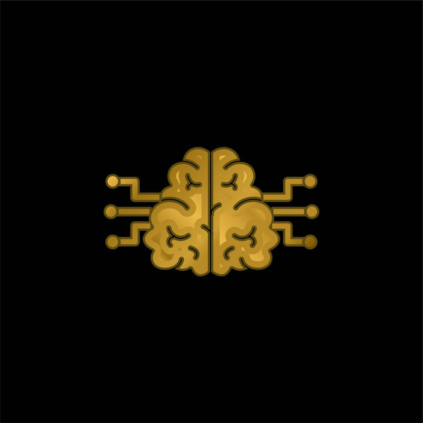 Brain gold plated metalic icon or logo vector - Vector, Image