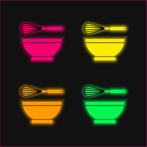 Bowl négy színű izzó neon vektor ikon - Vektor, kép