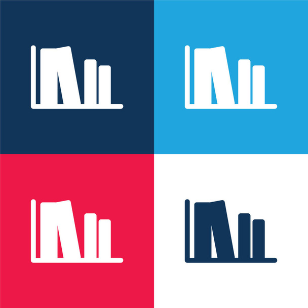 Bookshelf With Fout Books blue and red four color minimal icon set - Vector, Image
