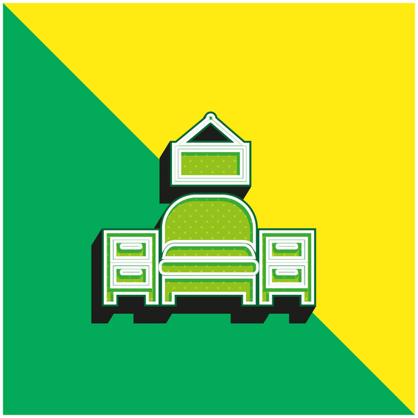 Bedroom Furniture Equipment Green and yellow modern 3d vector icon logo - Vector, Image
