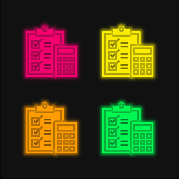 Contabilidad de cuatro colores brillante icono de vectores de neón - Vector, Imagen
