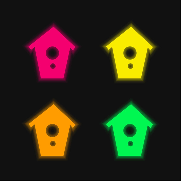 Дом птиц 4 цвета светящийся неоновый вектор значок - Вектор,изображение