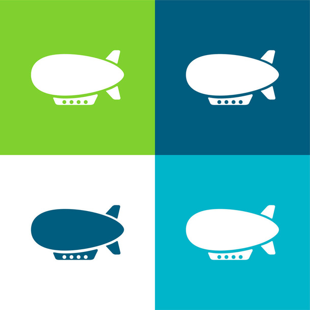 Airship Side View Flat four color minimal icon set - Vector, Image