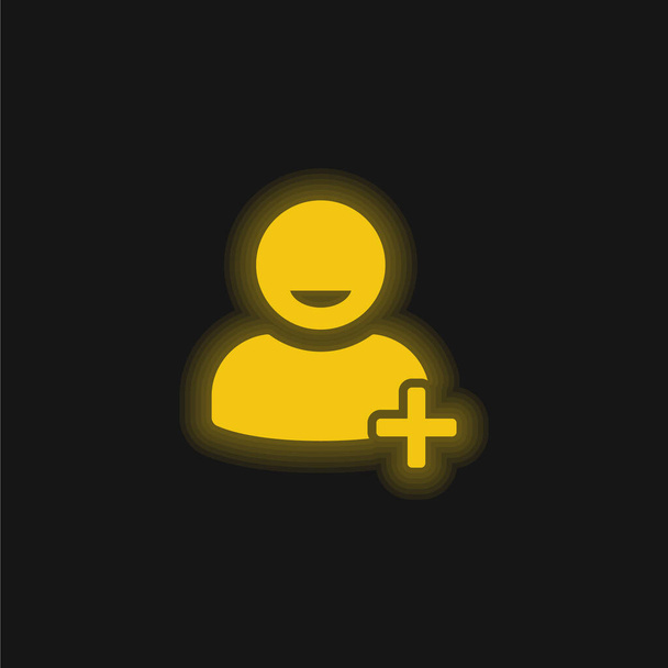 インターフェイスのユーザーシンボルを追加する黄色の輝くネオンアイコン - ベクター画像