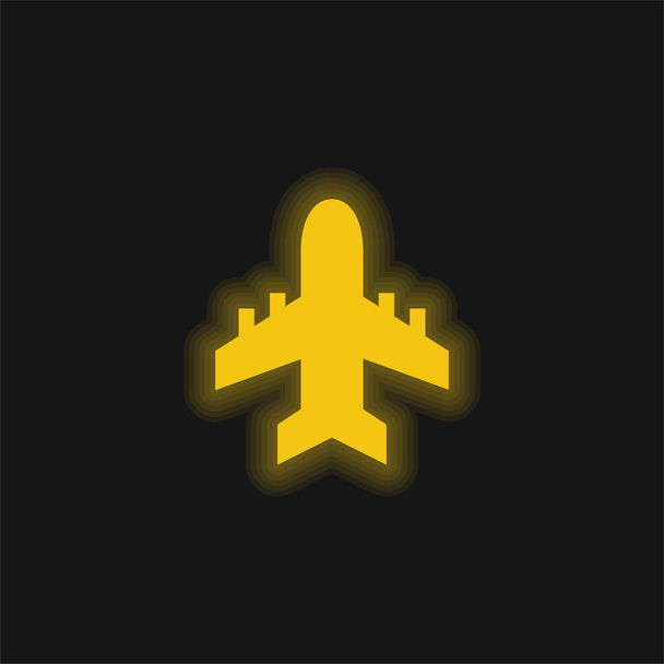 Ikona žlutého zářícího neonu letadla - Vektor, obrázek