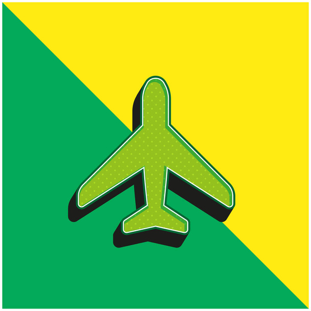 Аэроплан Зеленый и желтый современный 3d логотип векторной иконы - Вектор,изображение