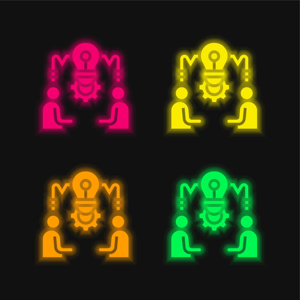 Brainstorming vier kleuren gloeiende neon vector icoon - Vector, afbeelding