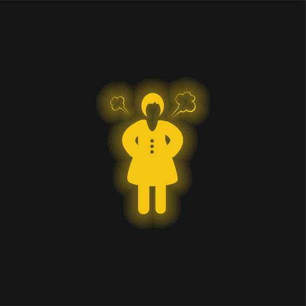 Angry Woman jaune brillant icône néon - Vecteur, image