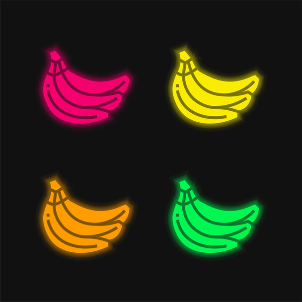 Банани чотири кольори, що світяться неоном Векторна піктограма
 - Вектор, зображення