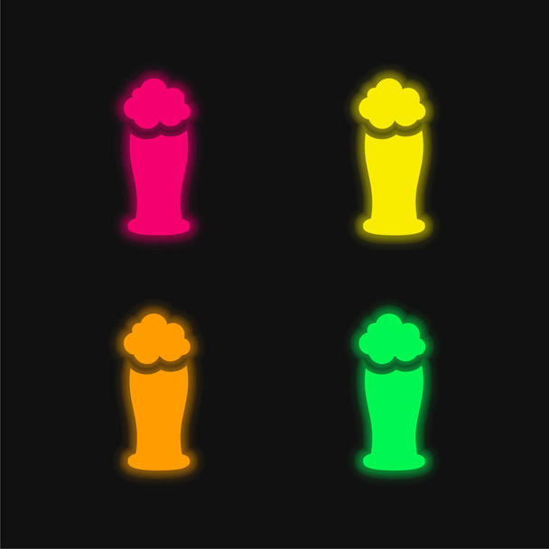 Beer Glass four color glowing neon vector icon - Vector, Image
