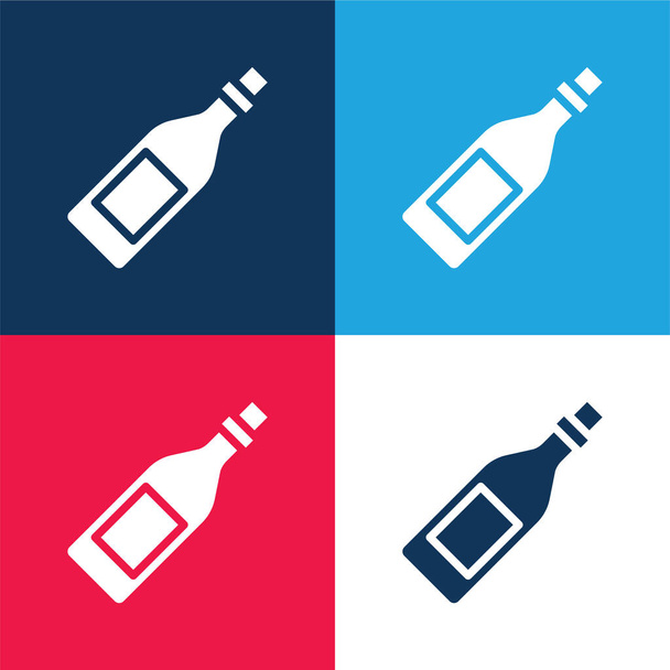 Botella azul y rojo conjunto de iconos mínimo de cuatro colores - Vector, imagen