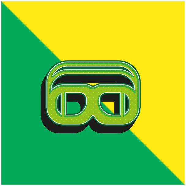 Lentokoneen ohjaajan lasit Vihreä ja keltainen moderni 3D-vektorin ikoni-logo - Vektori, kuva