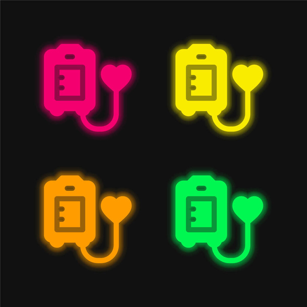 Don de sang quatre couleur brillant icône vectorielle néon - Vecteur, image