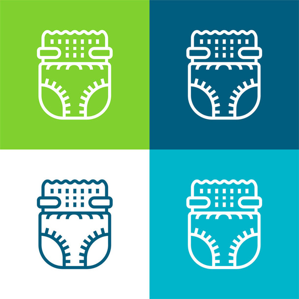 Fralda de bebê Conjunto de ícones mínimos de quatro cores plano - Vetor, Imagem