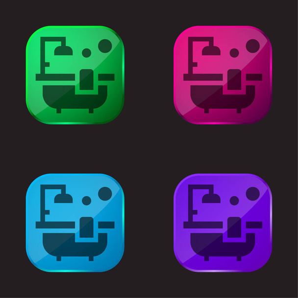 Fürdőkád négy színű üveg gomb ikon - Vektor, kép