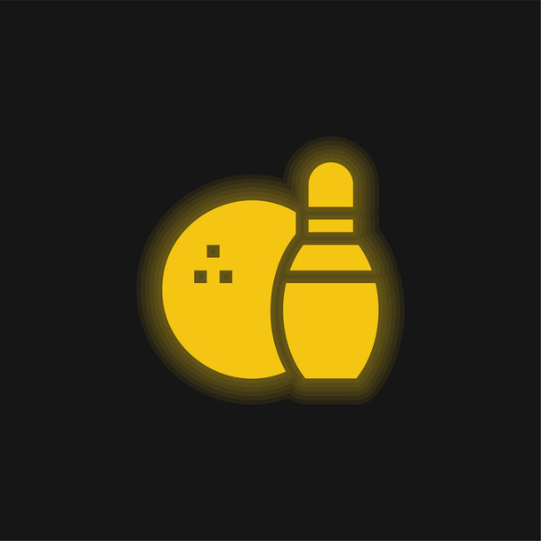 黄色の輝くネオンアイコンをボウリング - ベクター画像