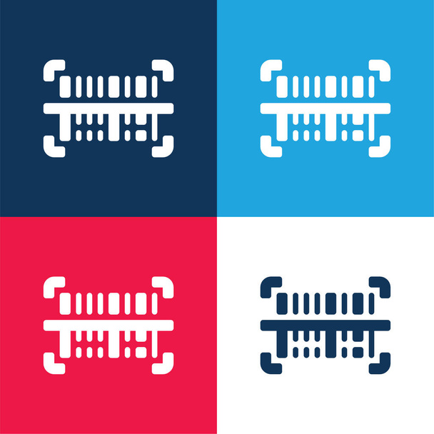 Kod kreskowy niebieski i czerwony zestaw czterech kolorów minimalny zestaw ikon - Wektor, obraz