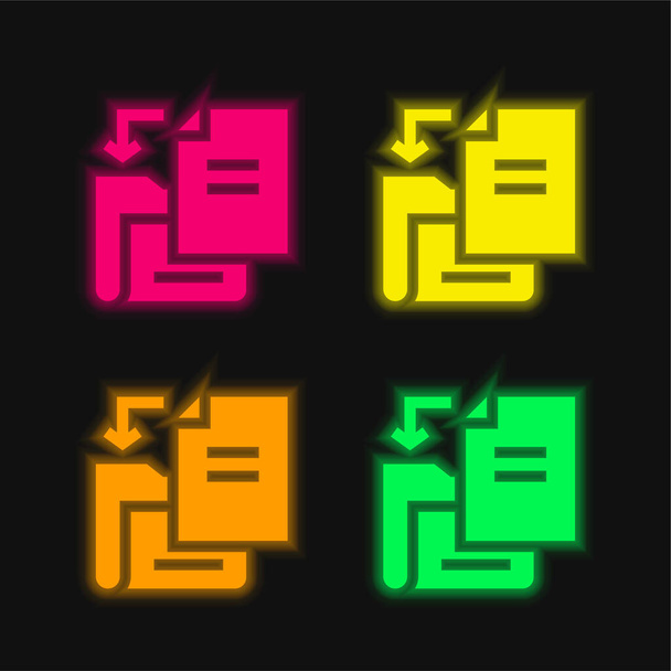 Añadir Archivo de cuatro colores brillante icono del vector de neón - Vector, imagen