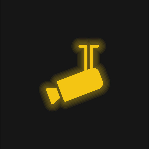 Airport Security Camera yellow glowing neon icon - Vector, Image