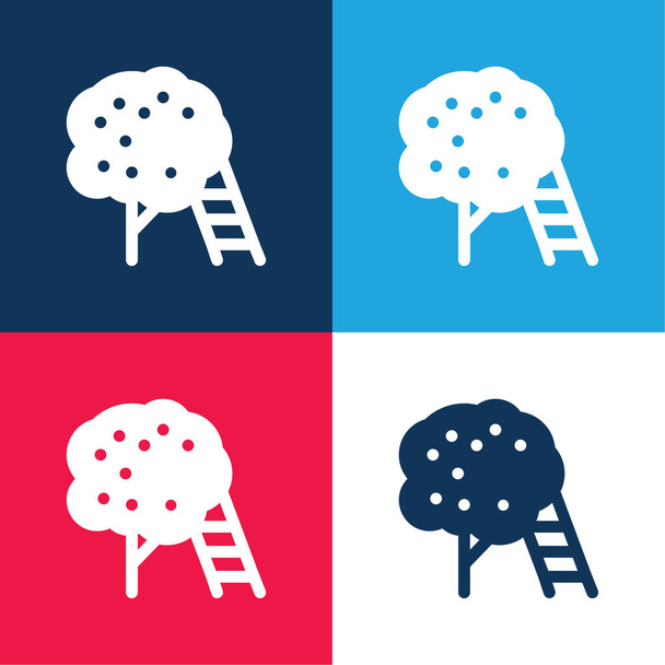 Apple Tree blue and red four color minimal icon set - Vector, Image