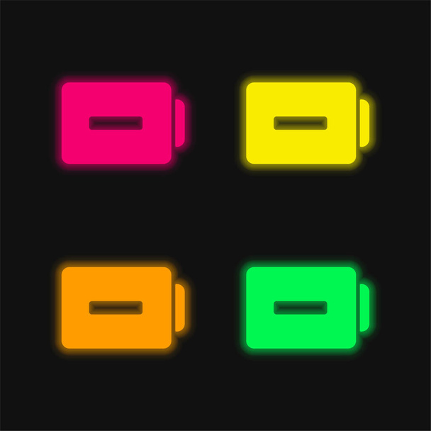 Battery With Minus Sign four color glowing neon vector icon - Vector, Image