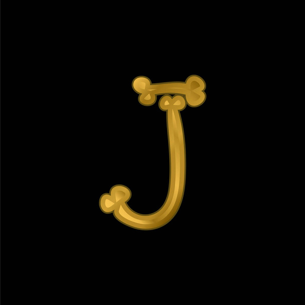 Huesos Halloween Tipografía Letra J chapado en oro icono metálico o logo vector - Vector, imagen
