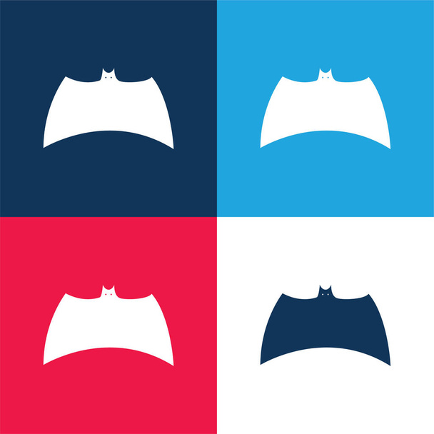 Bat Black Silhouette Variant With Extended Wings blue and red four color minimal icon set - Vector, Image