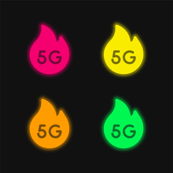 5g leuchtende Neon-Vektorsymbole in vier Farben - Vektor, Bild