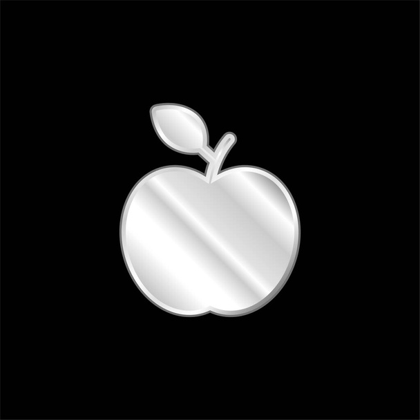 Apple With Leaf silver plated metallic icon - Vector, Image