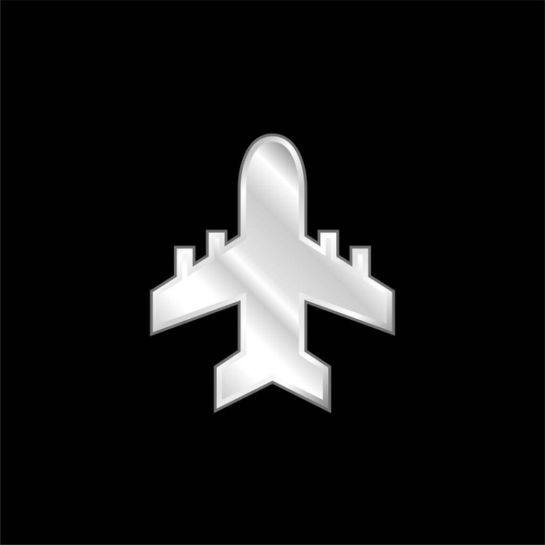 Lentokone hopeoitu metallinen kuvake - Vektori, kuva