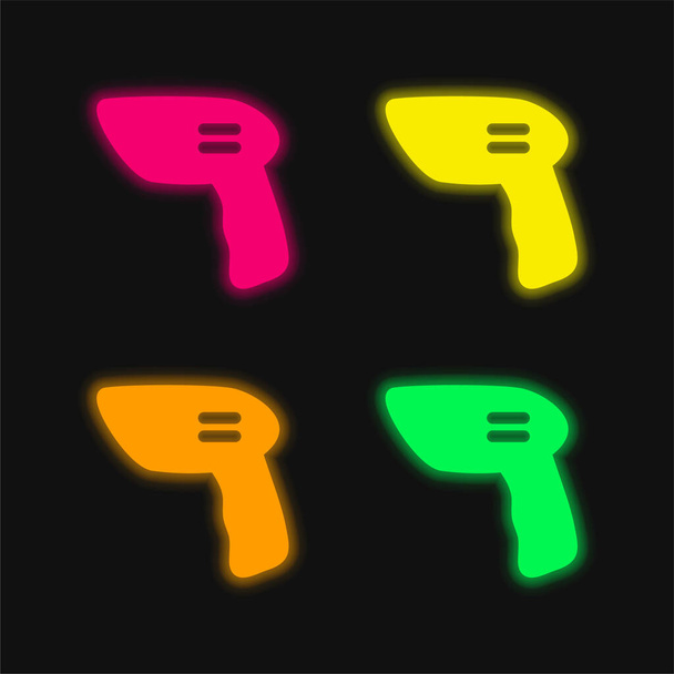 Bar Code Scanner four color glowing neon vector icon - Vector, Image