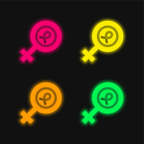 Breast Cancer four color glowing neon vector icon - Vector, Image