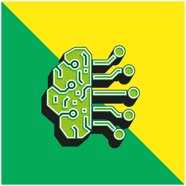 Sztuczna inteligencja Zielone i żółte nowoczesne logo wektora 3D - Wektor, obraz