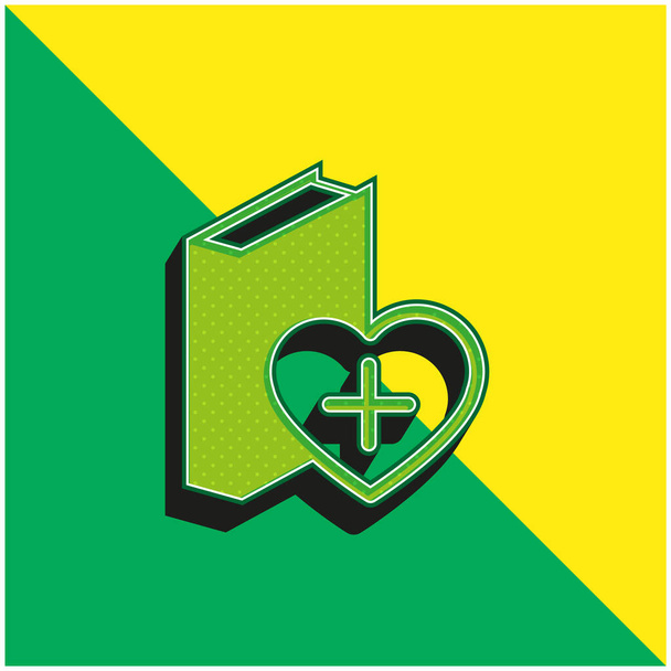 Un coeur à côté du livre Logo vectoriel 3d moderne vert et jaune - Vecteur, image