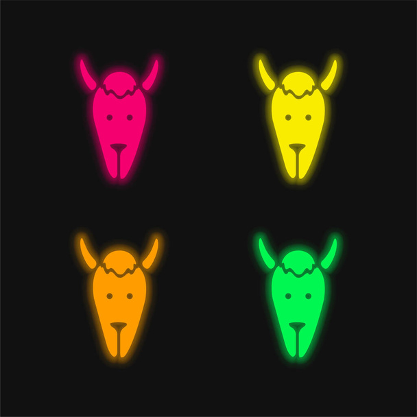 Bison Head четырехцветный светящийся неоновый вектор значок - Вектор,изображение