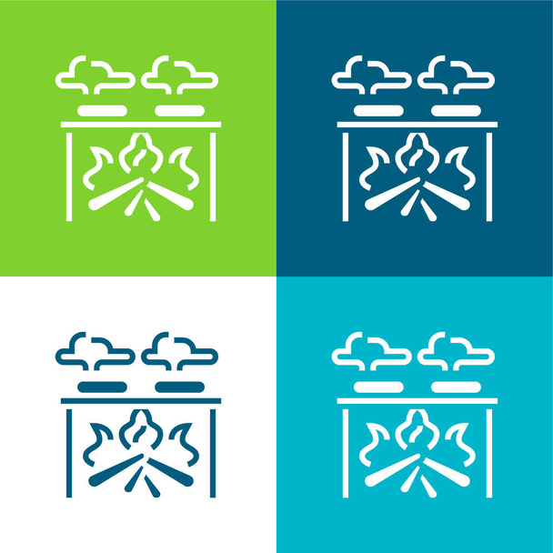 Костер Плоский четырехцветный минимальный набор значков - Вектор,изображение