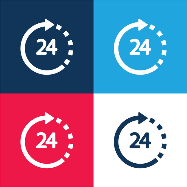 24 Horas Soporte azul y rojo de cuatro colores mínimo icono conjunto - Vector, imagen