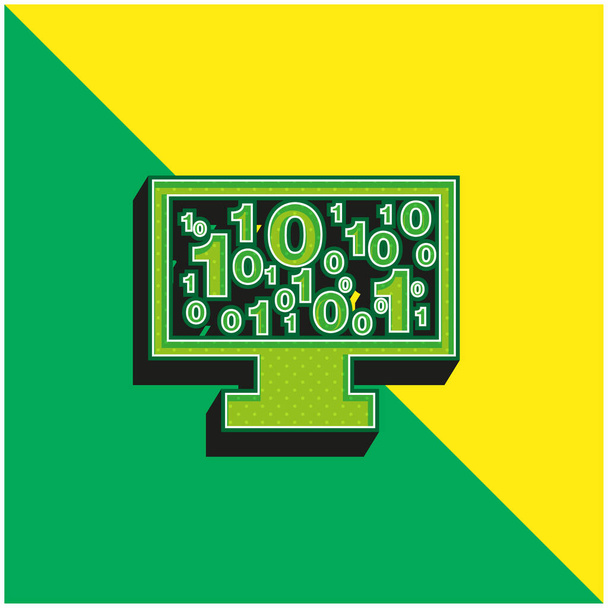 Binäre Codenummern auf dem Monitor-Bildschirm Grünes und gelbes modernes 3D-Vektorsymbol-Logo - Vektor, Bild