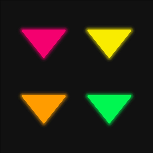 Arrow Down Filled Triangle four color glowing neon vector icon - Vector, Image