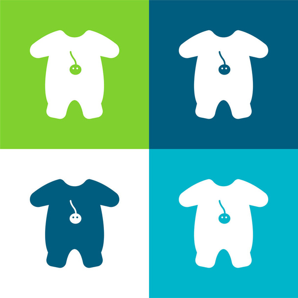 Baby Outfit With Cartoon Design Flat four color minimal icon set - Vector, Image