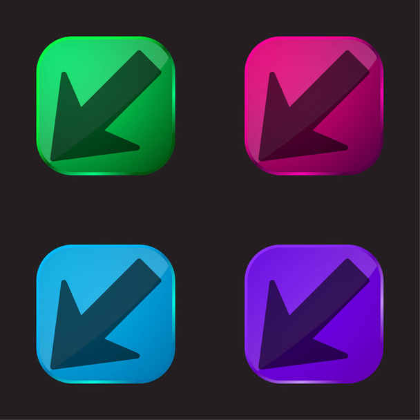 Seta para baixo ícone de botão de vidro de quatro cores esquerda - Vetor, Imagem