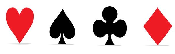Игровые карты мастей векторного набора. Пики Черви Алмазы и трефы иконки изолированы на белом фоне. Карточная колода Логотип игровой концепции. Карты для покера. Векторная графика. EPS 10 - Вектор,изображение