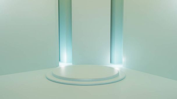 パステルブルーの背景の3Dレンダリング空白のスタジオ - 写真・画像