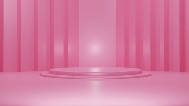 3d renderizado rosa fondo vacío estudio podio para la exhibición de mercancías con espacio de copia Banner fondo para la venta de productos publicidad - Foto, Imagen