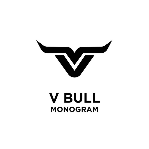 abstrato touro chifre cabeça inicial letra v logotipo ícone design vetor ilustração branco fundo - Vetor, Imagem